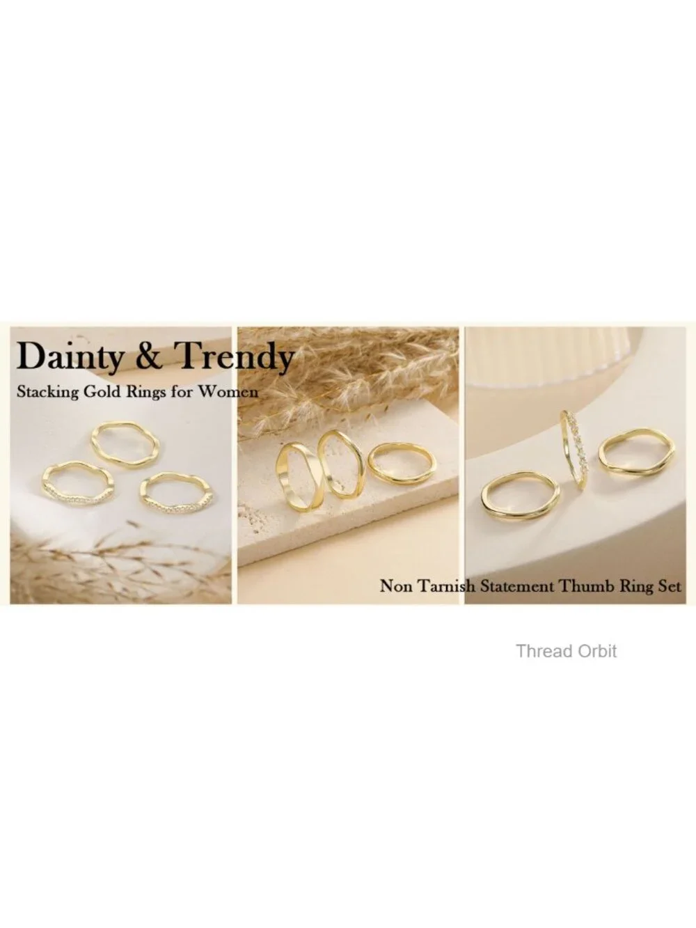 14K Gold Plated Stacking Ring Set Wavy Band Rings for Women Size 6-10